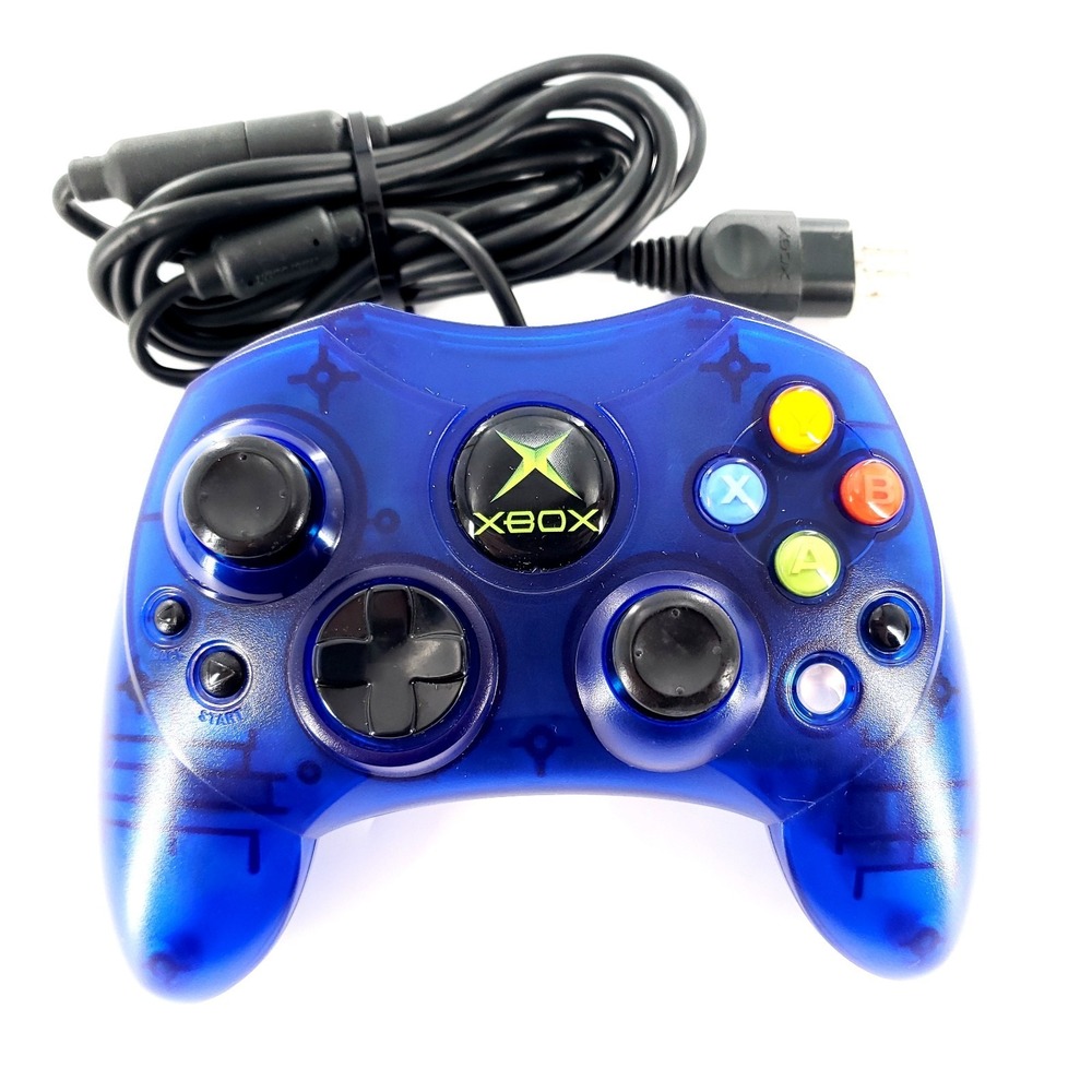 Original Xbox Controller S Transparent Clear Blue w/ Breakaway Cable OEM Tested